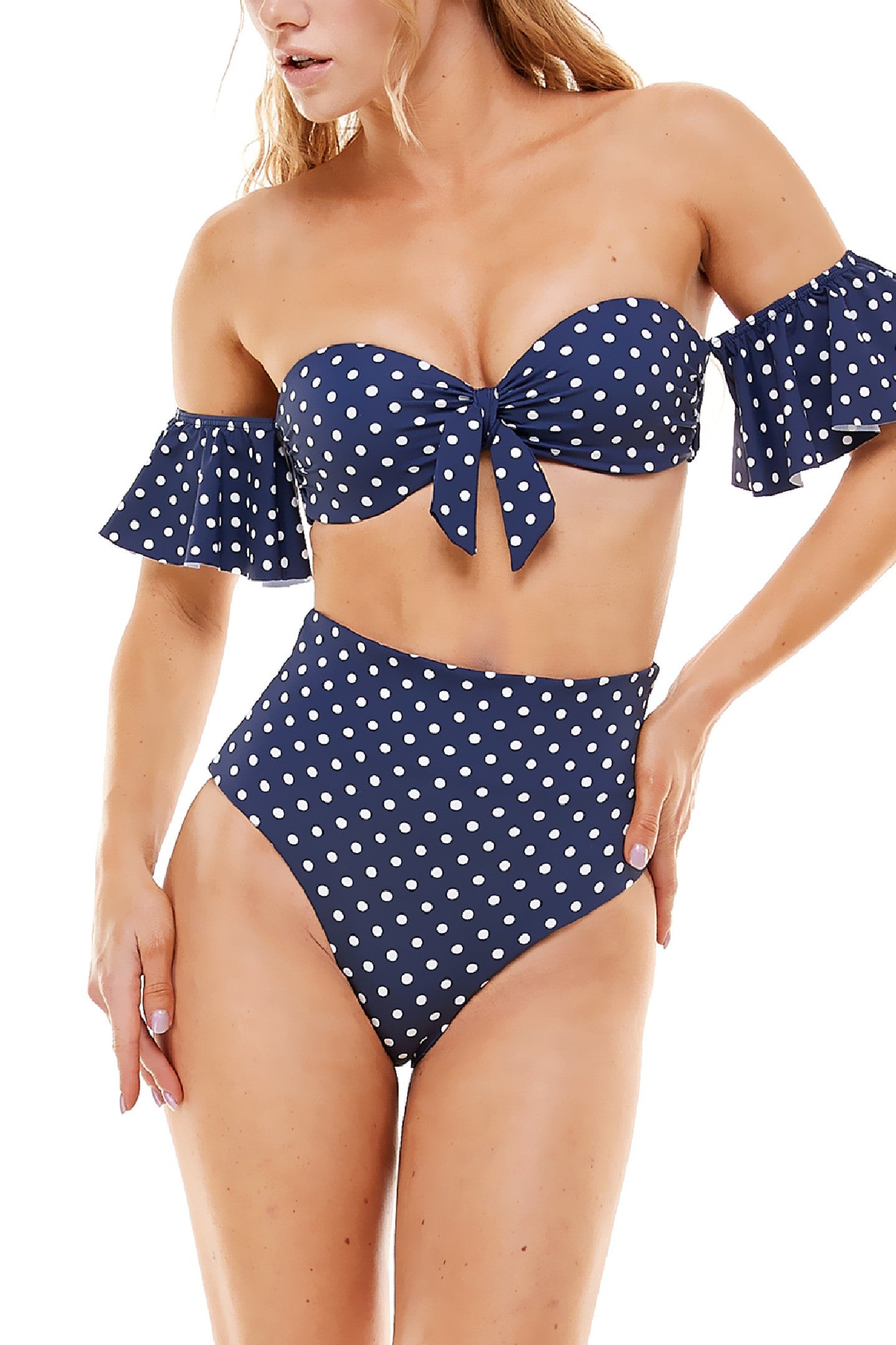 Freshia Ruffled High Waisted Polka Dot 3pc Bikini Set