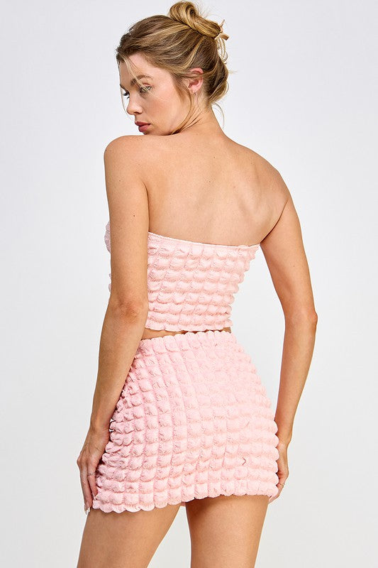 Bubble Knit Tube Top Mini Skirt Set