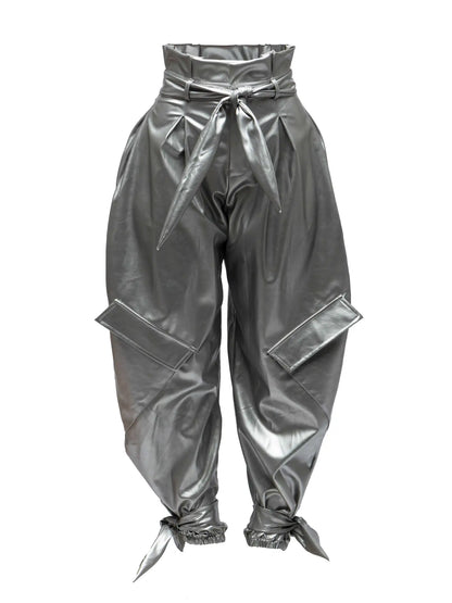 Metallic PU Jogger Pants