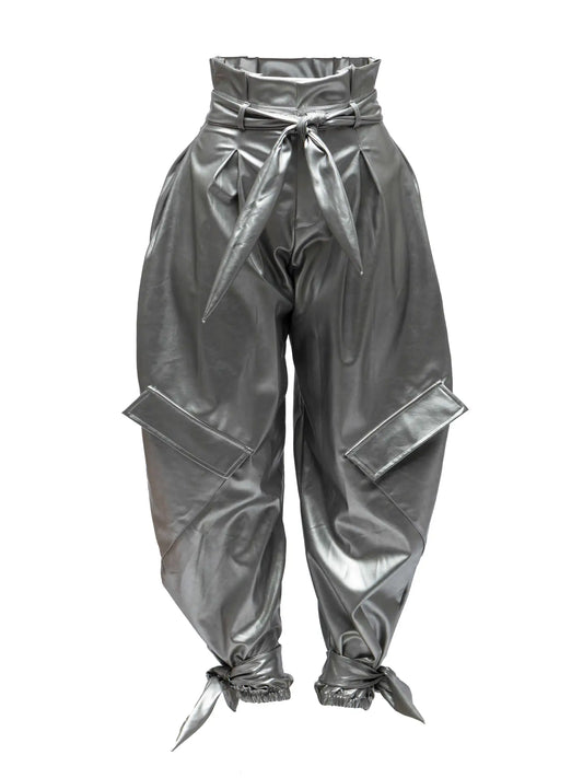 Metallic PU Jogger Pants