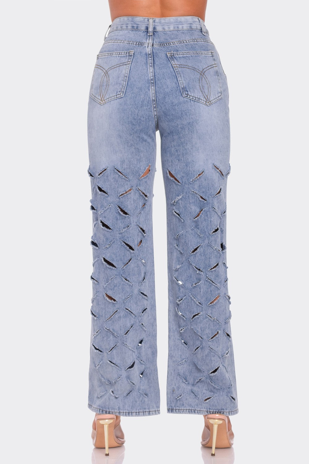 High Waist Rhinestone Embellished Jeans