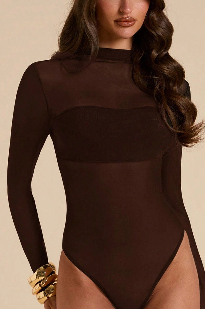 Sheer Mock Neck Long Sleeve Bodysuit