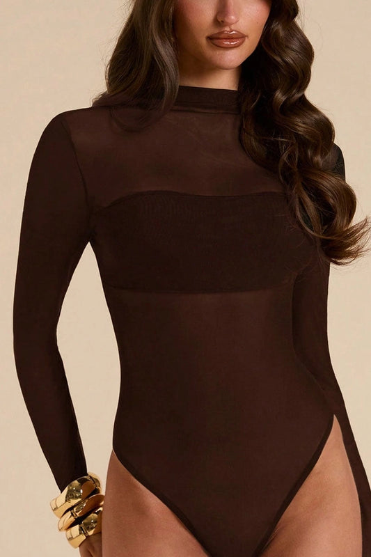 Sheer Mock Neck Long Sleeve Bodysuit