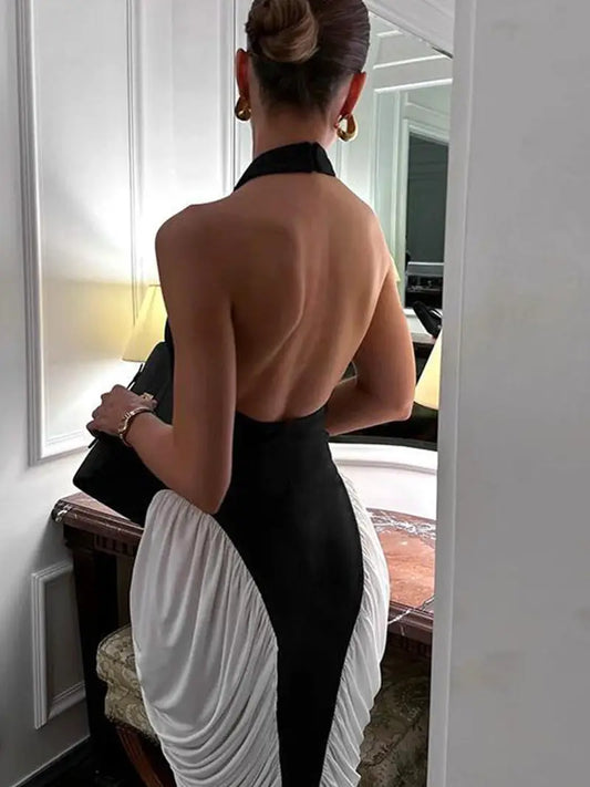 Elegant Ruched Halter Midi Dress