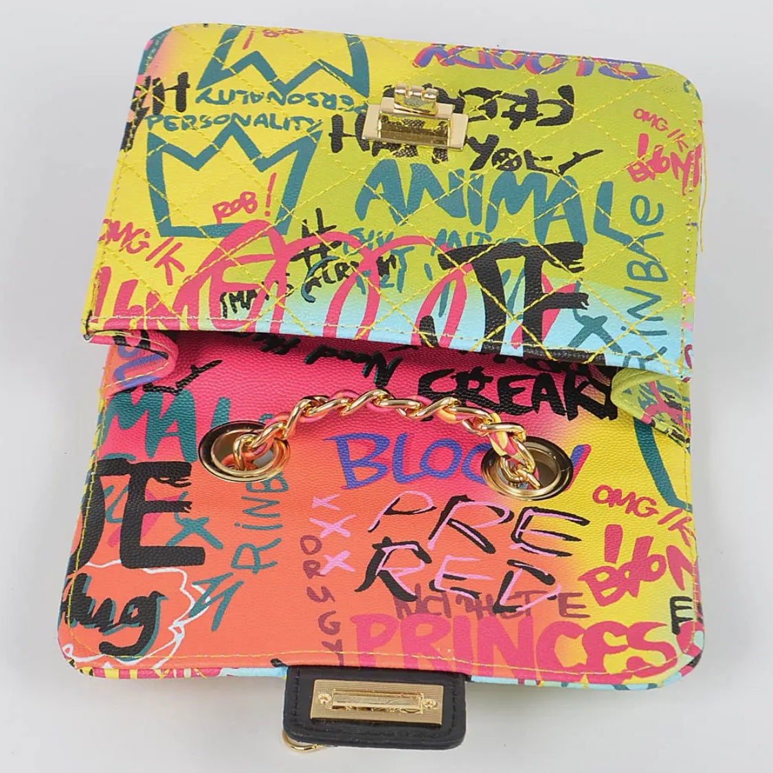 Graffiti Quilted Bag W/ Chain Belt