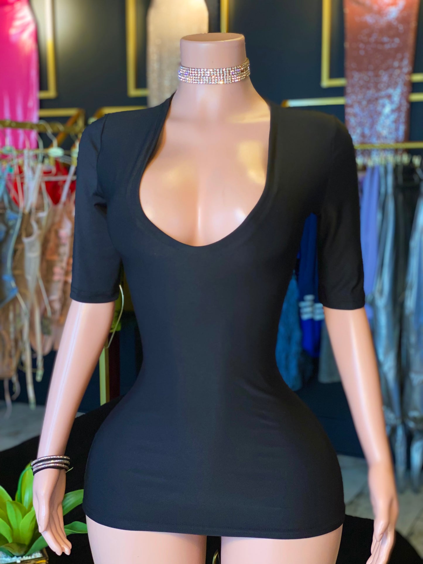 Deep v Jersey mini dress