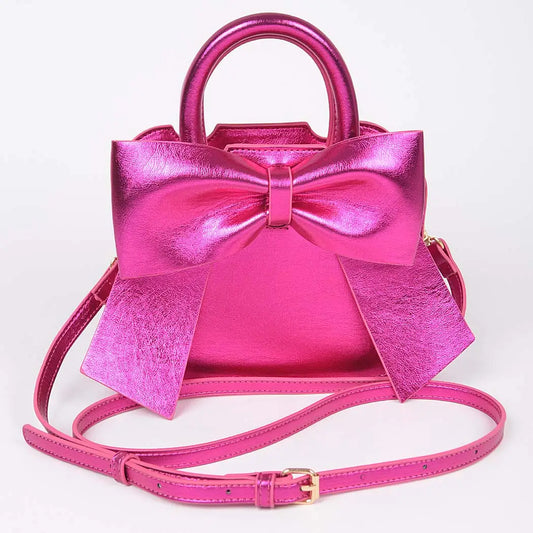 Metallic Bow Front Top Handle Clutch