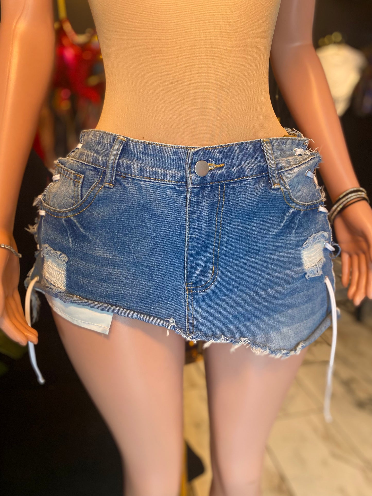 Lik 5 Denim Pocket Lace Up Skirt