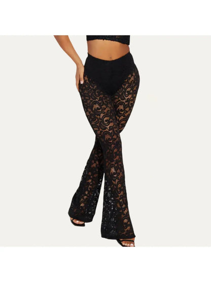 Seaside Sheer Black Floral Lace Pants