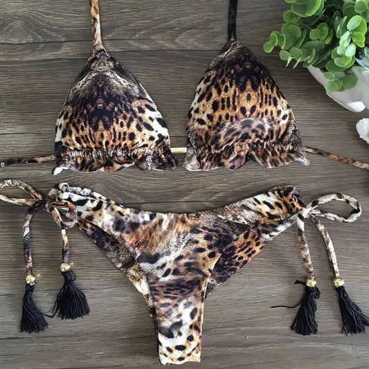 Backless Braided Rope Lace Up Bikini Set