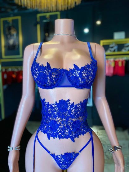 Lace Lingerie AQUA 3pc garter set