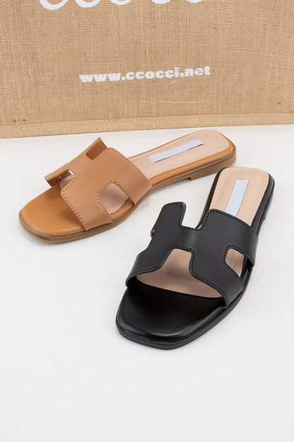 H-Shaped Cutout Upper Slide Sandals