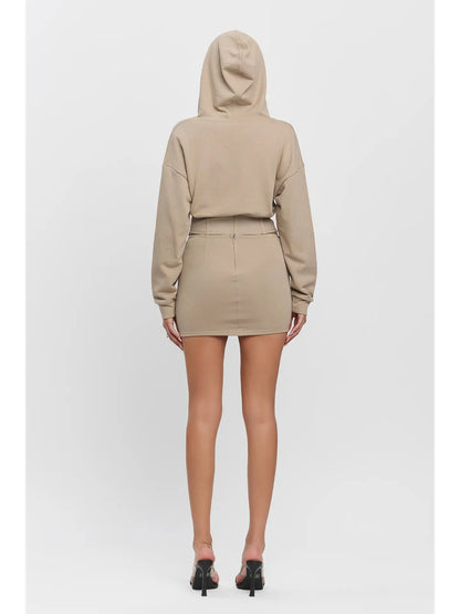 French Terry and Rib Cont Hoodie & Mini Skirt Set