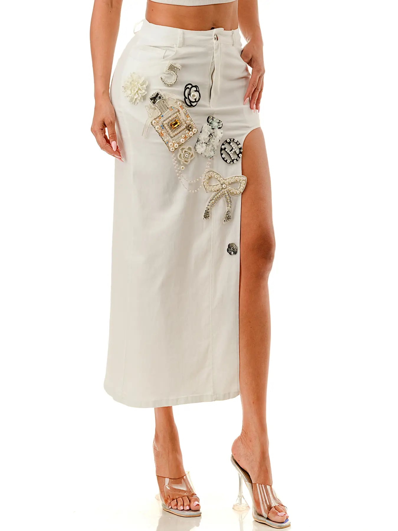 Embellished Denim Skirt