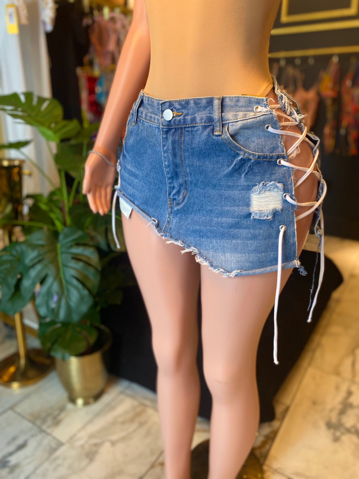Lik 5 Denim Pocket Lace Up Skirt