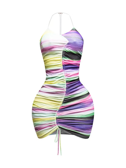 Ruched Printed Tank Dress