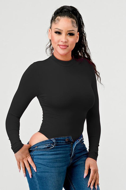 MOCK NECK LONG SLEEVE BODYSUIT WITH SNAP BUTTON