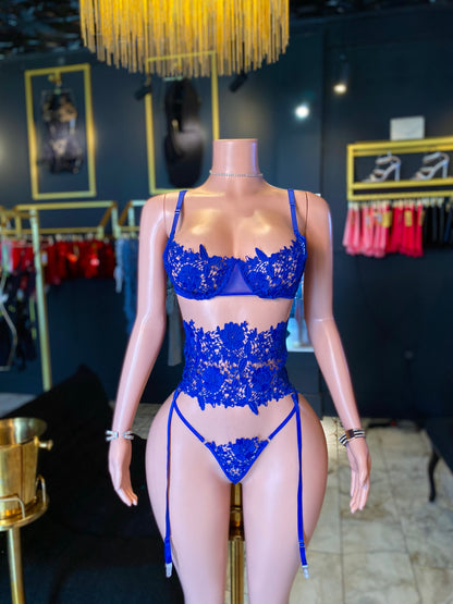 Lace Lingerie AQUA 3pc garter set