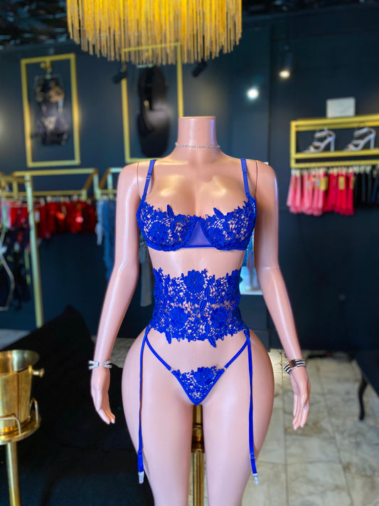Lace Lingerie AQUA 3pc garter set