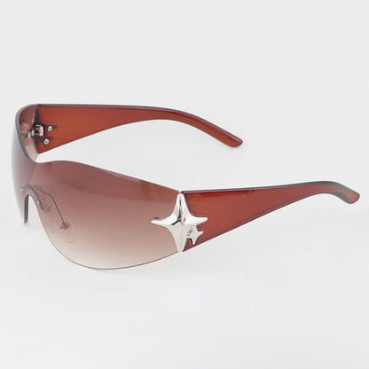 Double Shiny Star Rimless Gradient Shield Sunglasses