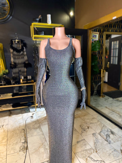 Metallic Maxi Dress w Glove Sleeves