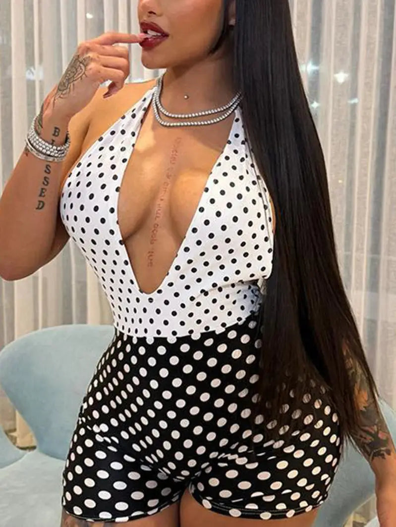 Polka Dot Halter Neck Romper