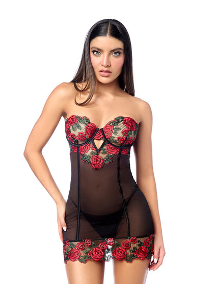 Robe with Matching Panty Black/Red