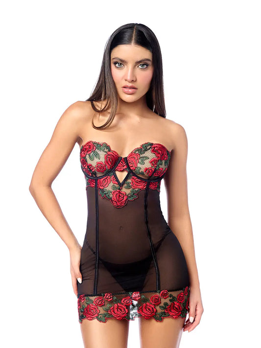 Robe with Matching Panty Black/Red