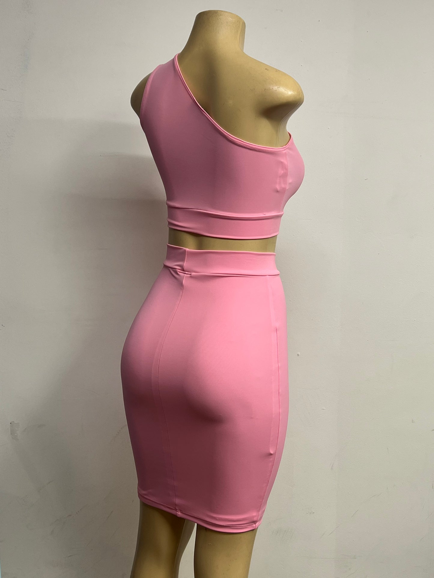 One Shoulder Crop Top and Pencil Skirt Set by Lik