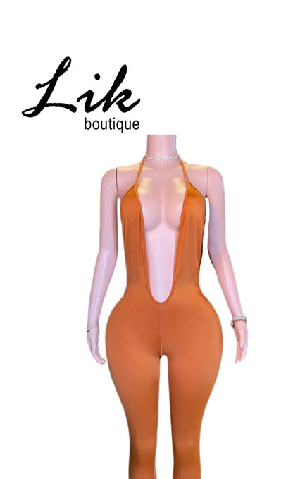 Deep V Coppertone Halter Jumper