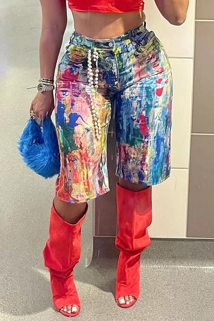 Paint Splash Denim Shorts