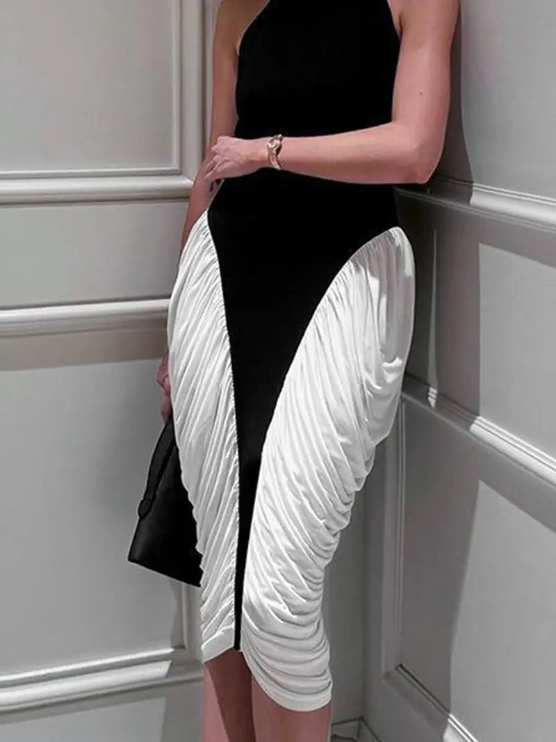 Elegant Ruched Halter Midi Dress