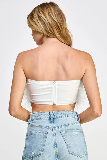 Strapless Feathered Tube Top