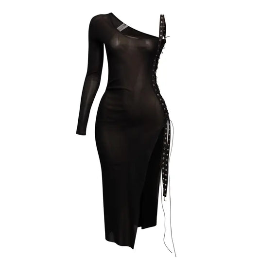 One Sleeve Asymmetrical Midi Dress