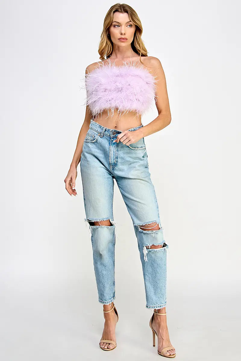 Strapless Feathered Tube Top
