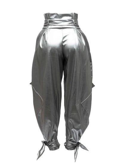 Metallic PU Jogger Pants