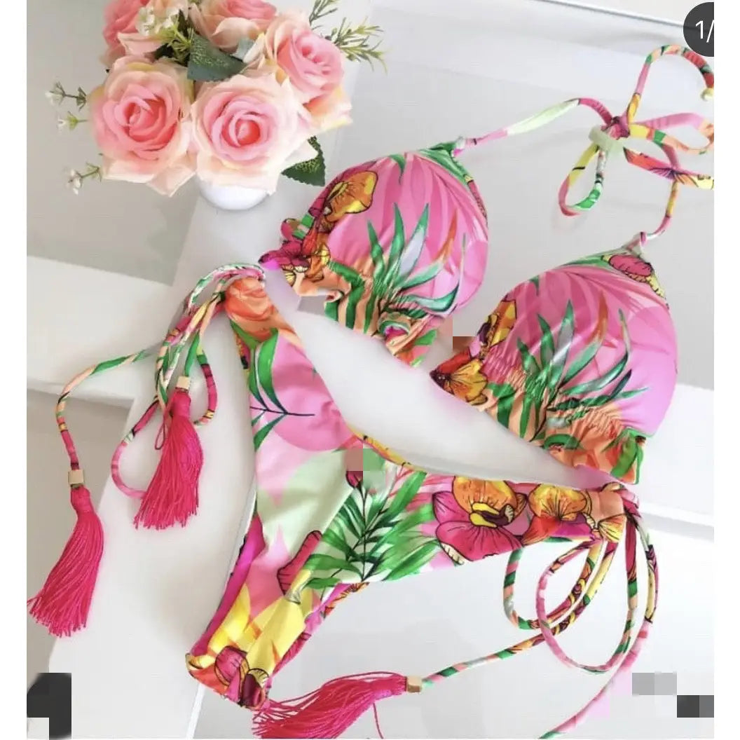 Backless Braided Rope Lace Up Bikini Set