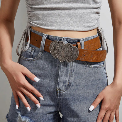 Heart Buckle Vegan Leather Western Belt