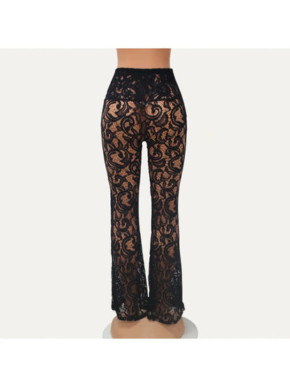 Seaside Sheer Black Floral Lace Pants