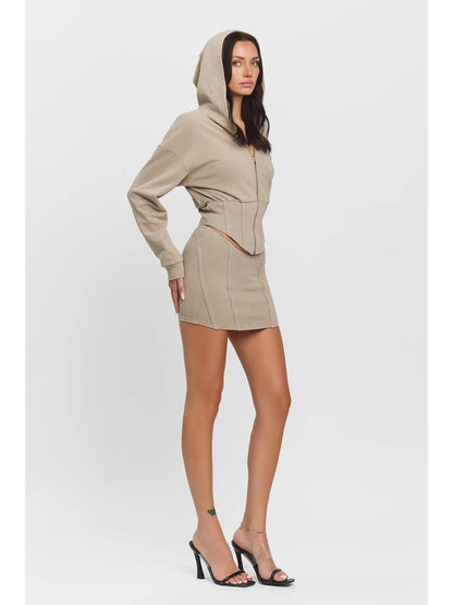 French Terry and Rib Cont Hoodie & Mini Skirt Set