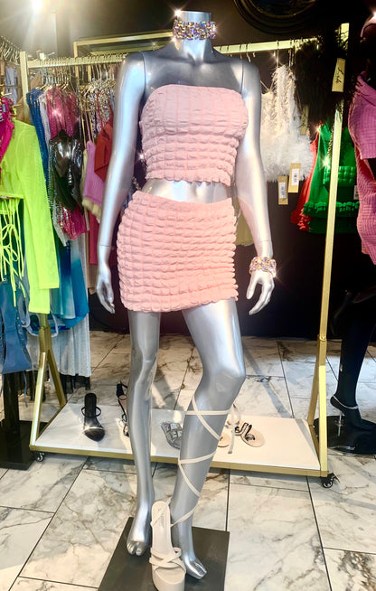 Bubble Knit Tube Top Mini Skirt Set