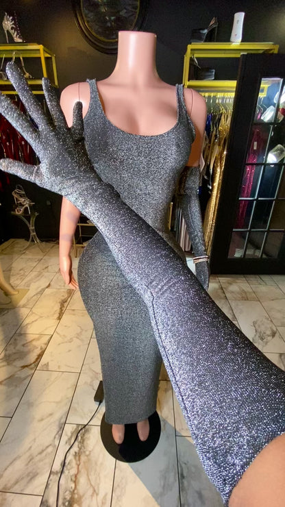 Metallic Maxi Dress w Glove Sleeves