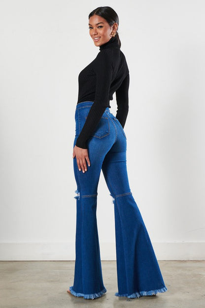 Medium Stone Distressed Bell Bottom Jean