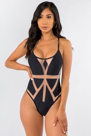 Mesh Inset One Piece Swimsuit