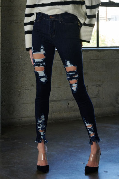 Dark Stone Fitted Distressed Jean