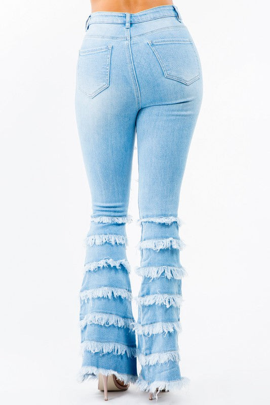 Frayed Out Light Stone Flare Leg Jean