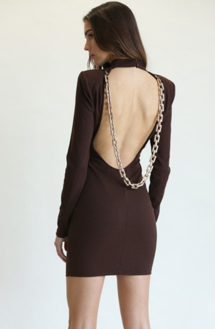 Ribbed Dress with cutouts and chain