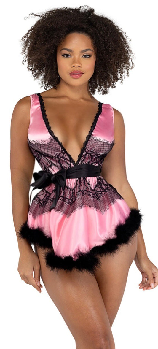 Satin teddy with feathers