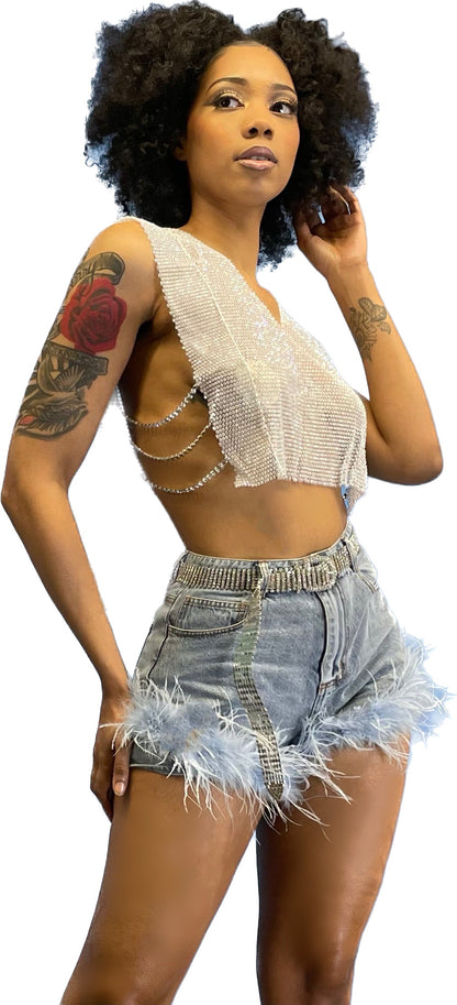 Feather Bottom Denim Shorts