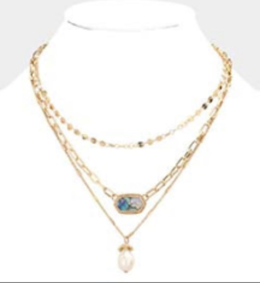 Triple Layered Gold Pearl Necklace